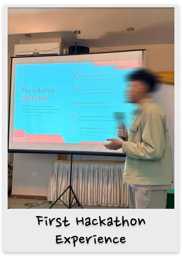 Wint Khant Lin pitching at hackathon rehearsal